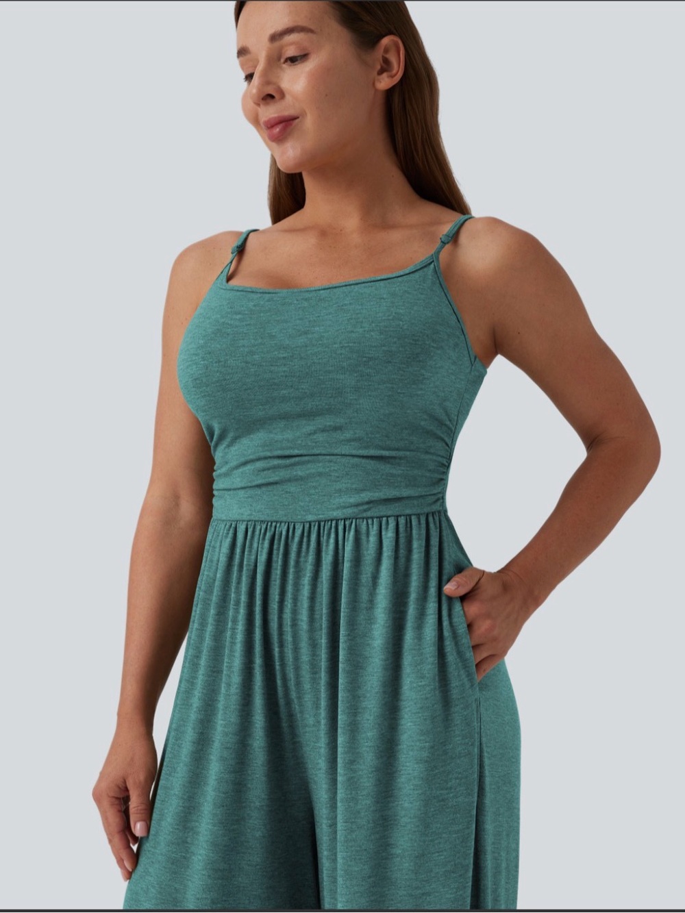 HALARA Teal Wide-Leg Jumpsuit with Spaghetti Straps - Picture 3 of 7
